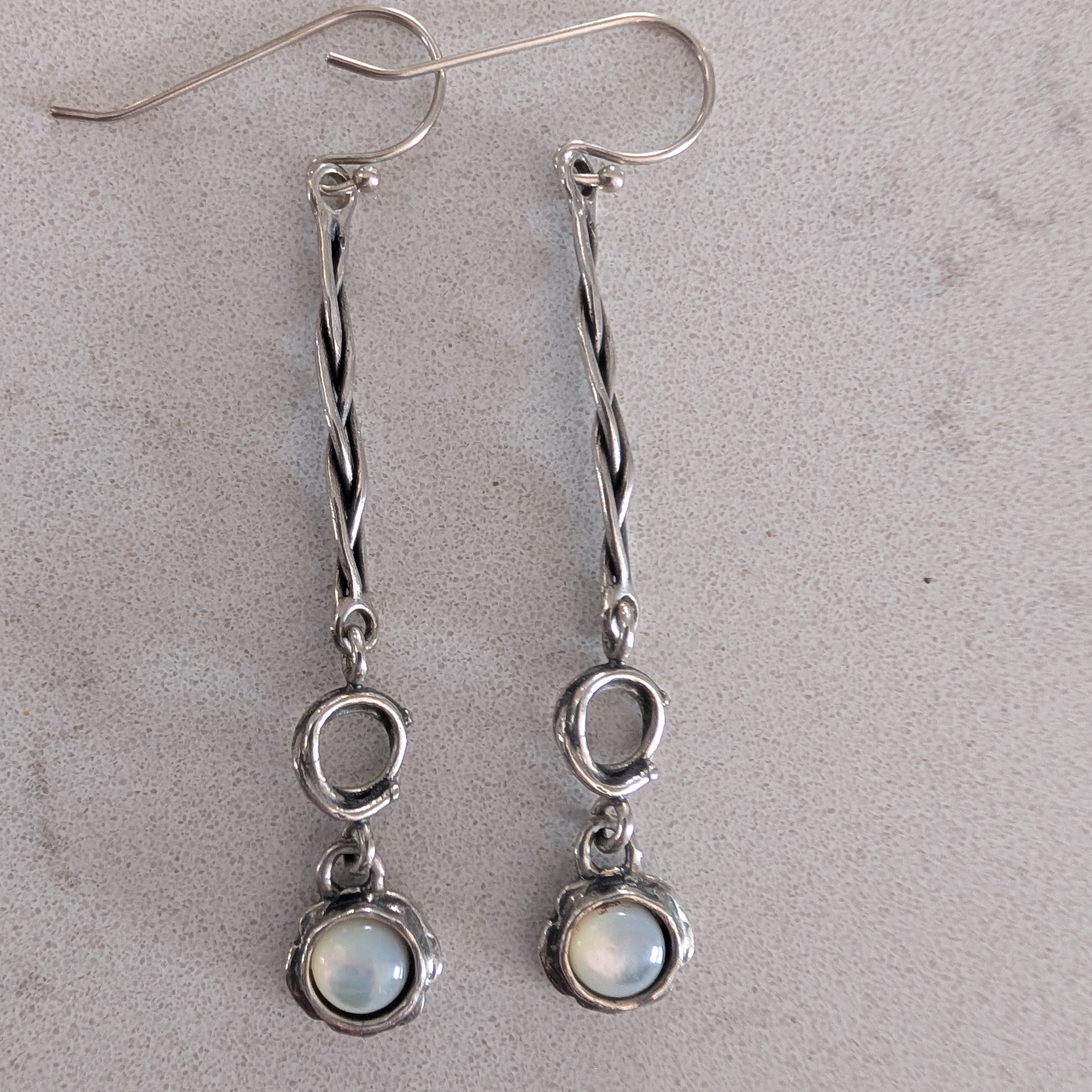 Grace And Heart Twisted Silver Drop Earrings With Moonstone
